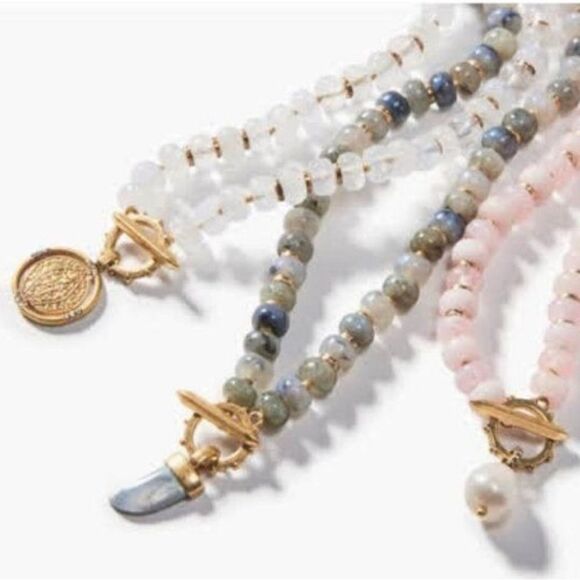 stella & dot ~ modern bohemian beaded necklace ~ gray multi color pendant grey - Picture 6 of 6